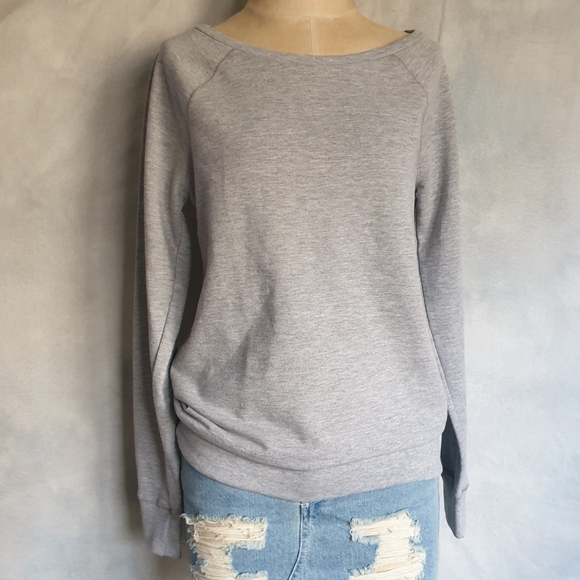 Champion Wm's Heather Grey French Terry Boatneck Sweatshirt Long Relaxed Fit MD - Picture 8 of 16